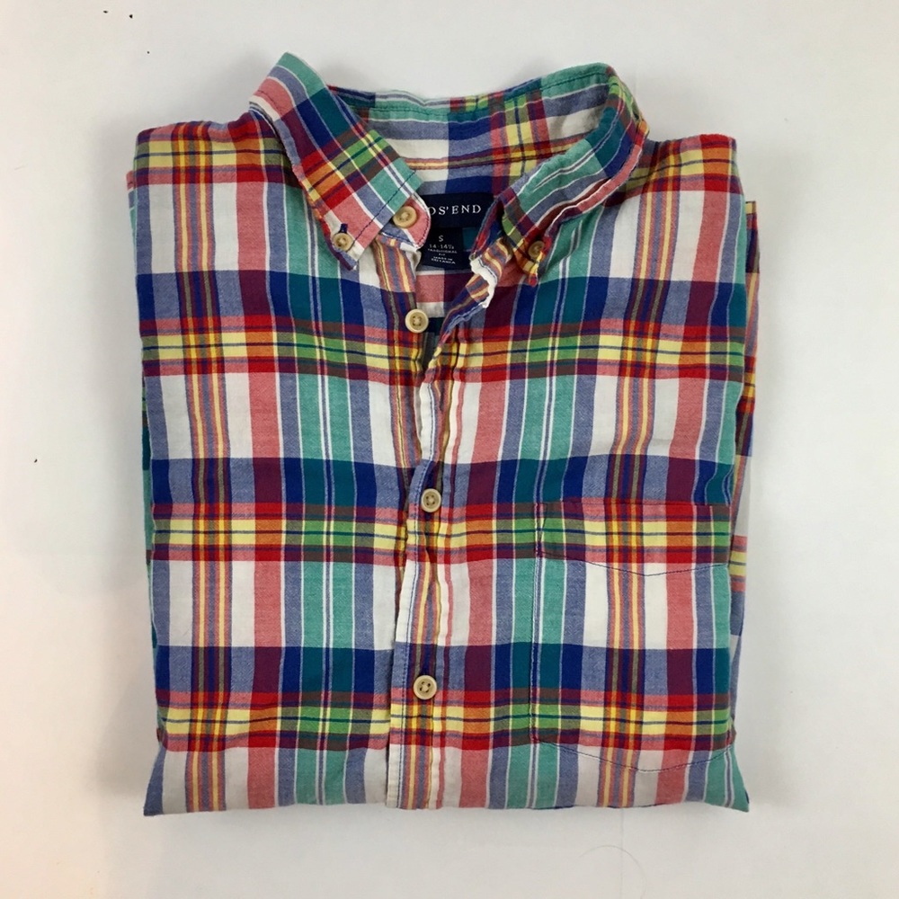 Lands End Plaid Casual Button Down Shirt